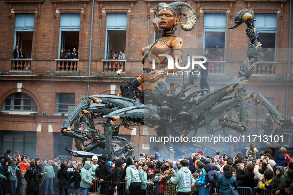 Lilith arrives at Capitole Place in Toulouse, France, on October 26, 2024. French street show creator Francois Delaroziere, director of the...