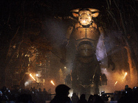 Asterion the Minotaur wanders the streets of Toulouse at night. French street show creator Francois Delaroziere, director of the art company...