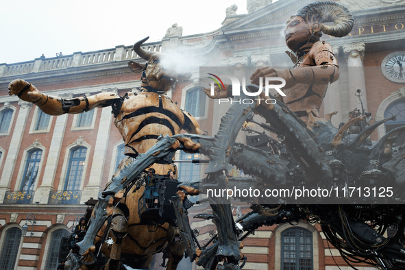 Asterion and Lilith reunite in the main square of Toulouse, the Capitole. French street show creator Francois Delaroziere, director of the a...