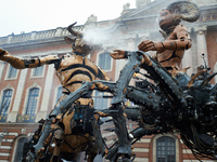 Asterion and Lilith reunite in the main square of Toulouse, the Capitole. French street show creator Francois Delaroziere, director of the a...