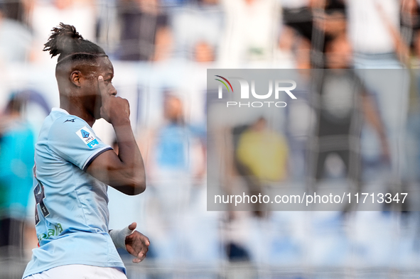 Tijjani Noslin of SS Lazio celebrates after scoring first goal during the Serie A Enilive match between SS Lazio and Genoa CF at Stadio Olim...