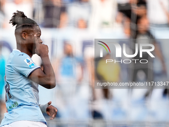 Tijjani Noslin of SS Lazio celebrates after scoring first goal during the Serie A Enilive match between SS Lazio and Genoa CF at Stadio Olim...