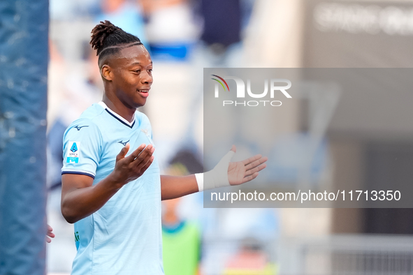 Tijjani Noslin of SS Lazio celebrates after scoring first goal during the Serie A Enilive match between SS Lazio and Genoa CF at Stadio Olim...