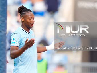 Tijjani Noslin of SS Lazio celebrates after scoring first goal during the Serie A Enilive match between SS Lazio and Genoa CF at Stadio Olim...