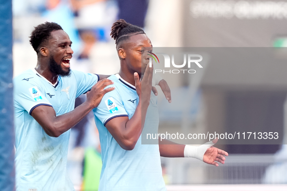 Tijjani Noslin of SS Lazio celebrates after scoring first goal during the Serie A Enilive match between SS Lazio and Genoa CF at Stadio Olim...