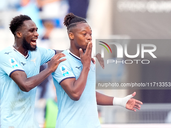 Tijjani Noslin of SS Lazio celebrates after scoring first goal during the Serie A Enilive match between SS Lazio and Genoa CF at Stadio Olim...