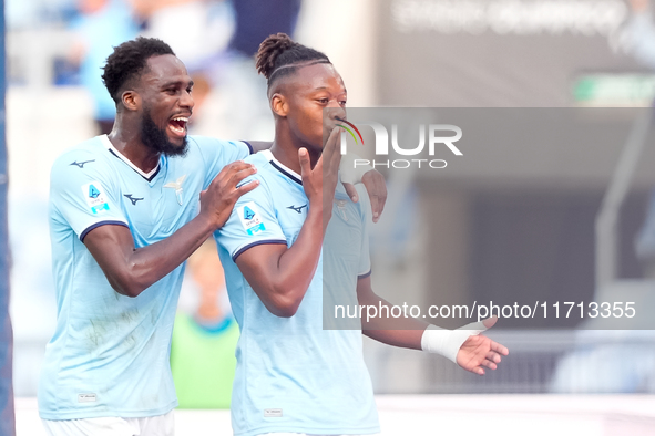 Tijjani Noslin of SS Lazio celebrates after scoring first goal during the Serie A Enilive match between SS Lazio and Genoa CF at Stadio Olim...