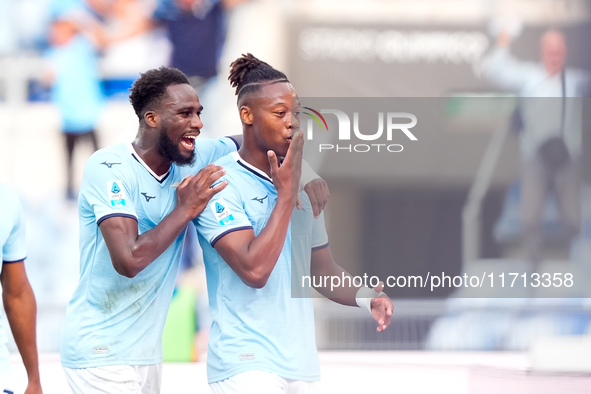 Tijjani Noslin of SS Lazio celebrates after scoring first goal during the Serie A Enilive match between SS Lazio and Genoa CF at Stadio Olim...