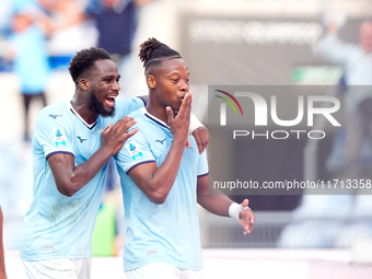 Tijjani Noslin of SS Lazio celebrates after scoring first goal during the Serie A Enilive match between SS Lazio and Genoa CF at Stadio Olim...