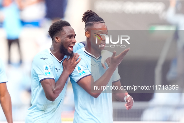 Tijjani Noslin of SS Lazio celebrates after scoring first goal during the Serie A Enilive match between SS Lazio and Genoa CF at Stadio Olim...