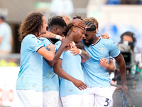 Tijjani Noslin of SS Lazio celebrates after scoring first goal during the Serie A Enilive match between SS Lazio and Genoa CF at Stadio Olim...