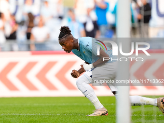 Tijjani Noslin of SS Lazio celebrates after scoring first goal during the Serie A Enilive match between SS Lazio and Genoa CF at Stadio Olim...