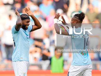 Tijjani Noslin of SS Lazio celebrates after scoring first goal during the Serie A Enilive match between SS Lazio and Genoa CF at Stadio Olim...