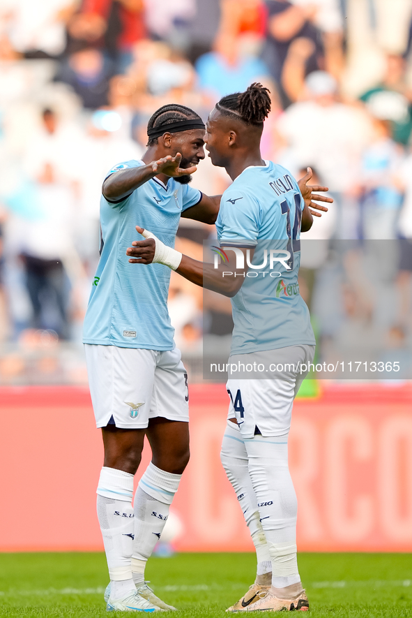 Tijjani Noslin of SS Lazio celebrates after scoring first goal during the Serie A Enilive match between SS Lazio and Genoa CF at Stadio Olim...