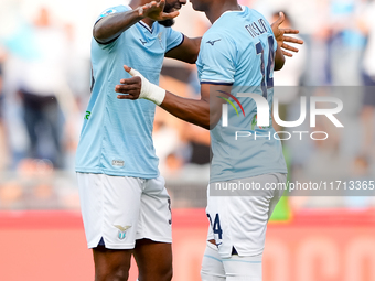 Tijjani Noslin of SS Lazio celebrates after scoring first goal during the Serie A Enilive match between SS Lazio and Genoa CF at Stadio Olim...