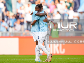 Tijjani Noslin of SS Lazio celebrates after scoring first goal during the Serie A Enilive match between SS Lazio and Genoa CF at Stadio Olim...