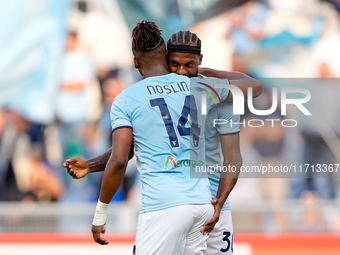 Tijjani Noslin of SS Lazio celebrates after scoring first goal during the Serie A Enilive match between SS Lazio and Genoa CF at Stadio Olim...