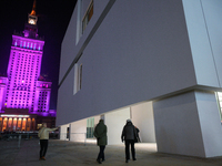 People wait in line outside the new Museum of Modern Art (Muzeum Sztuki Nowoczesnej) in Warsaw, Poland on 25 October, 2024. (