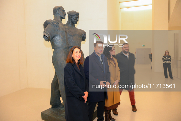 Mayor Rafal Trzaskowski is seen with media during the official opening at the opening of the new Museum of Modern Art (Muzeum Sztuki Nowocze...