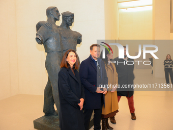 Mayor Rafal Trzaskowski is seen with media during the official opening at the opening of the new Museum of Modern Art (Muzeum Sztuki Nowocze...