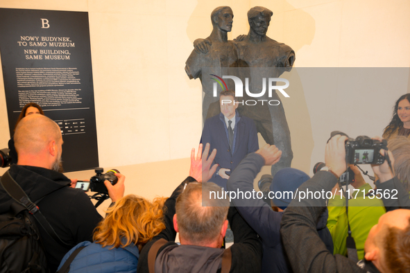 Mayor Rafal Trzaskowski is seen with media during the official opening at the opening of the new Museum of Modern Art (Muzeum Sztuki Nowocze...