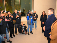 Mayor Rafal Trzaskowski is seen with media during the official opening at the opening of the new Museum of Modern Art (Muzeum Sztuki Nowocze...