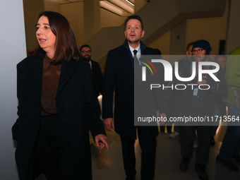 Mayor Rafal Trzaskowski is seen with media during the official opening at the opening of the new Museum of Modern Art (Muzeum Sztuki Nowocze...