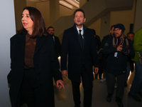 Mayor Rafal Trzaskowski is seen with media during the official opening at the opening of the new Museum of Modern Art (Muzeum Sztuki Nowocze...