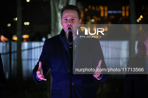 Mayor Rafal Trzaskowski speaks during the official opening at the opening of the new Museum of Modern Art (Muzeum Sztuki Nowoczesnej) in War...