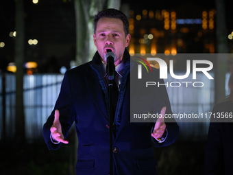 Mayor Rafal Trzaskowski speaks during the official opening at the opening of the new Museum of Modern Art (Muzeum Sztuki Nowoczesnej) in War...