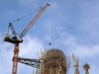 Work continues on the tower of Jesus Christ of the Sagrada Familia, which, when completed, makes the temple the tallest in the world at 172....