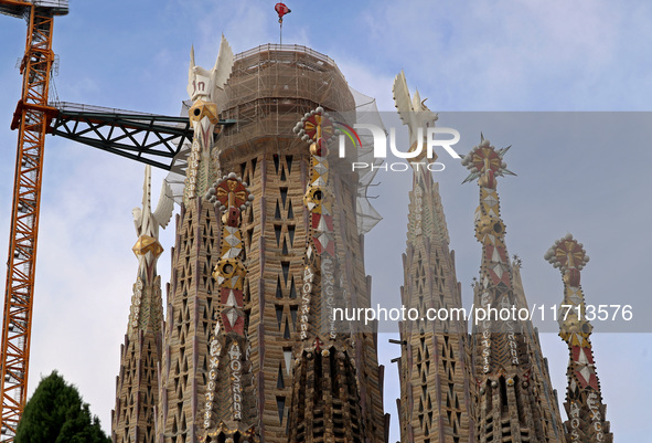 Work continues on the tower of Jesus Christ of the Sagrada Familia, which, when completed, makes the temple the tallest in the world at 172....