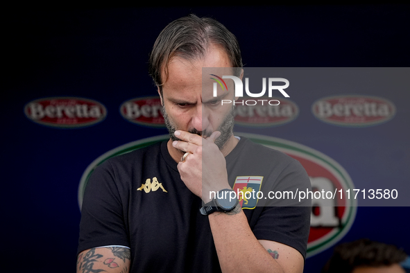 Alberto Gilardino head coach of Genoa CFC seems thoughtfulduring the Serie A Enilive match between SS Lazio and Genoa CF at Stadio Olimpico...