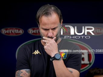 Alberto Gilardino head coach of Genoa CFC seems thoughtfulduring the Serie A Enilive match between SS Lazio and Genoa CF at Stadio Olimpico...