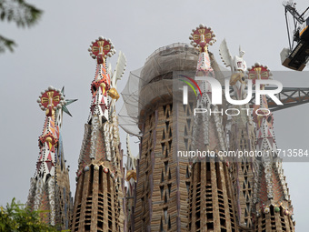 Work continues on the tower of Jesus Christ of the Sagrada Familia, which, when completed, makes the temple the tallest in the world at 172....