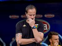 Alberto Gilardino head coach of Genoa CFC seems thoughtfulduring the Serie A Enilive match between SS Lazio and Genoa CF at Stadio Olimpico...