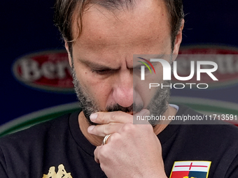 Alberto Gilardino head coach of Genoa CFC seems thoughtfulduring the Serie A Enilive match between SS Lazio and Genoa CF at Stadio Olimpico...