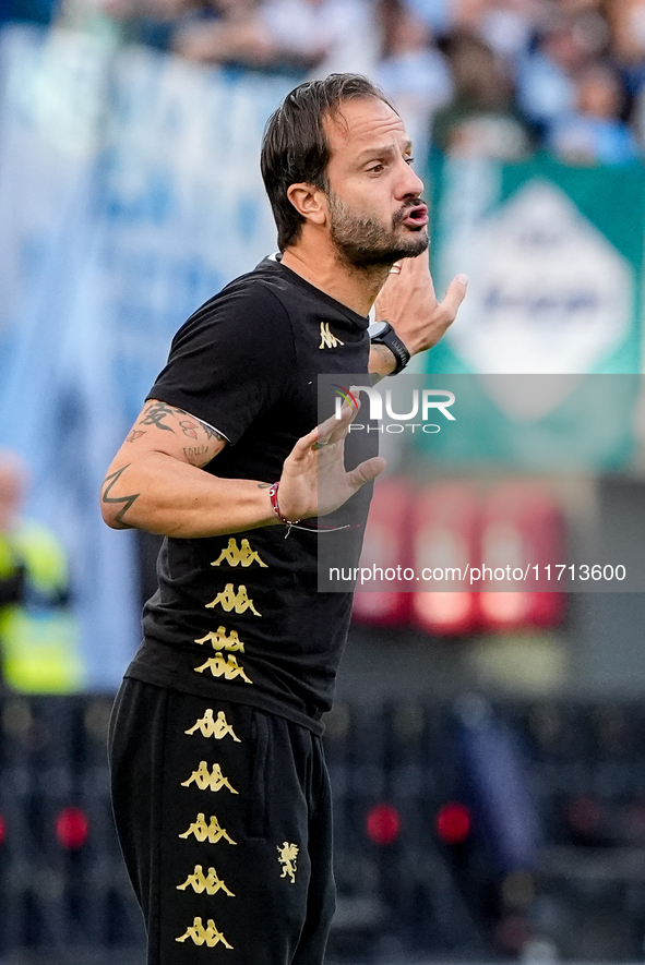 Alberto Gilardino head coach of Genoa CFC gestures during the Serie A Enilive match between SS Lazio and Genoa CF at Stadio Olimpico on Octo...