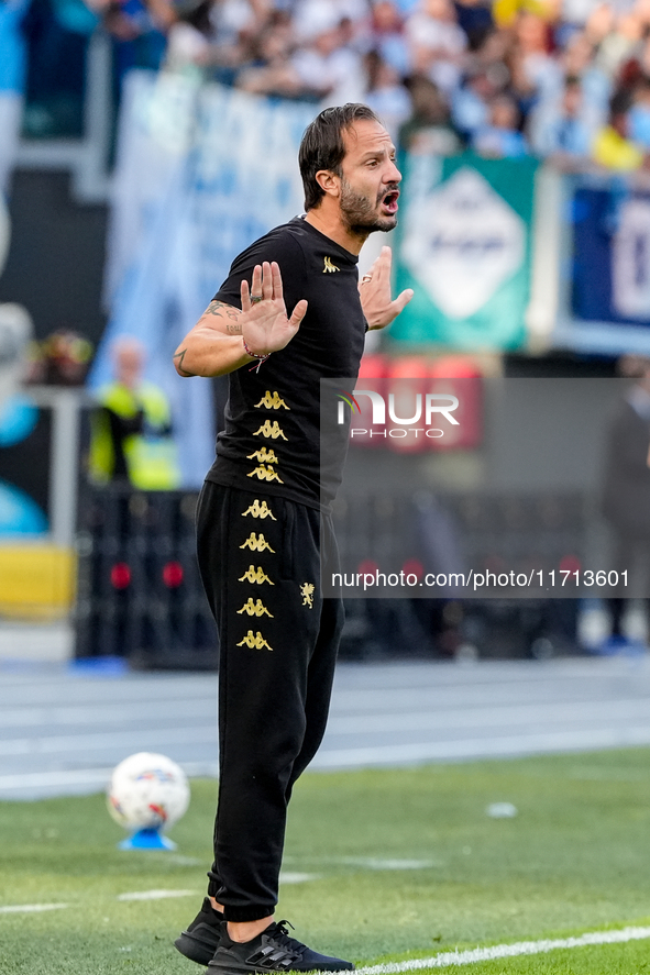 Alberto Gilardino head coach of Genoa CFC gestures during the Serie A Enilive match between SS Lazio and Genoa CF at Stadio Olimpico on Octo...