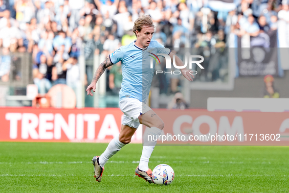 Nicolo' Rovella of SS Lazio in action during the Serie A Enilive match between SS Lazio and Genoa CF at Stadio Olimpico on October 27, 2024...