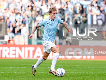 Nicolo' Rovella of SS Lazio in action during the Serie A Enilive match between SS Lazio and Genoa CF at Stadio Olimpico on October 27, 2024...