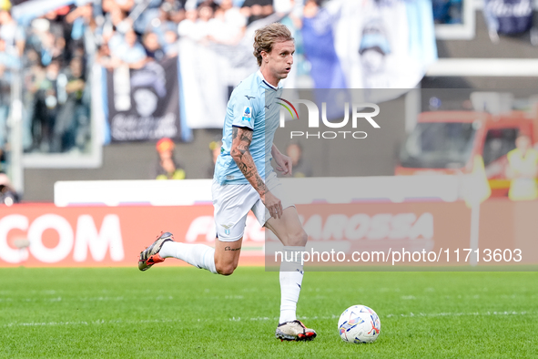 Nicolo' Rovella of SS Lazio in action during the Serie A Enilive match between SS Lazio and Genoa CF at Stadio Olimpico on October 27, 2024...