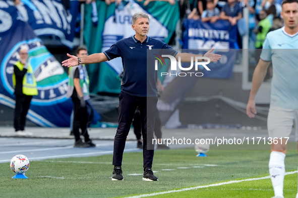 Marco Baroni head coach of SS Lazio gestures during the Serie A Enilive match between SS Lazio and Genoa CF at Stadio Olimpico on October 27...