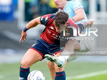 Andrea Pinamonti of Genoa CFC and Gil Patric of SS Lazio compete for the ball during the Serie A Enilive match between SS Lazio and Genoa CF...