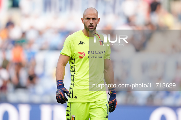 Nicola Leali of Genoa CFC looks on during the Serie A Enilive match between SS Lazio and Genoa CF at Stadio Olimpico on October 27, 2024 in...