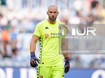 Nicola Leali of Genoa CFC looks on during the Serie A Enilive match between SS Lazio and Genoa CF at Stadio Olimpico on October 27, 2024 in...