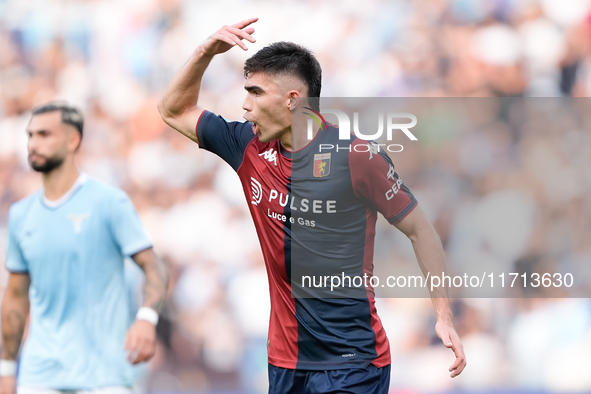 Johan Vasquez of Genoa CFC reacts during the Serie A Enilive match between SS Lazio and Genoa CF at Stadio Olimpico on October 27, 2024 in R...