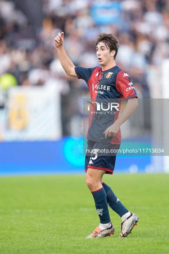 Fabio Miretti of Genoa CFC gestures during the Serie A Enilive match between SS Lazio and Genoa CF at Stadio Olimpico on October 27, 2024 in...