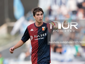 Fabio Miretti of Genoa CFC gestures during the Serie A Enilive match between SS Lazio and Genoa CF at Stadio Olimpico on October 27, 2024 in...