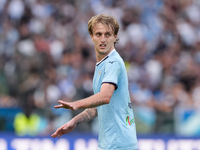 Nicolo' Rovella of SS Lazio gestures during the Serie A Enilive match between SS Lazio and Genoa CF at Stadio Olimpico on October 27, 2024 i...